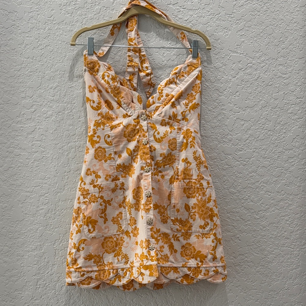 Anthropologie Orange and Cream Floral Mini Dress